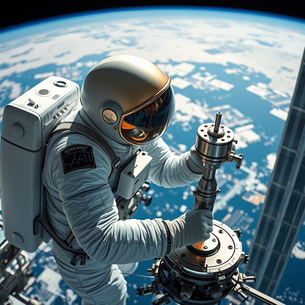 Astronaut Performs Precision Satellite Repair in Space