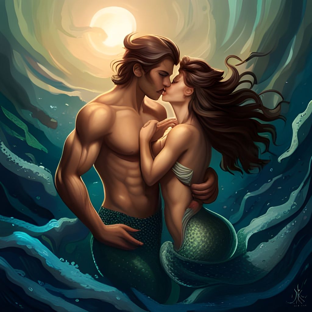 Merman and Mermaid Kissing: Artstation Concept Art