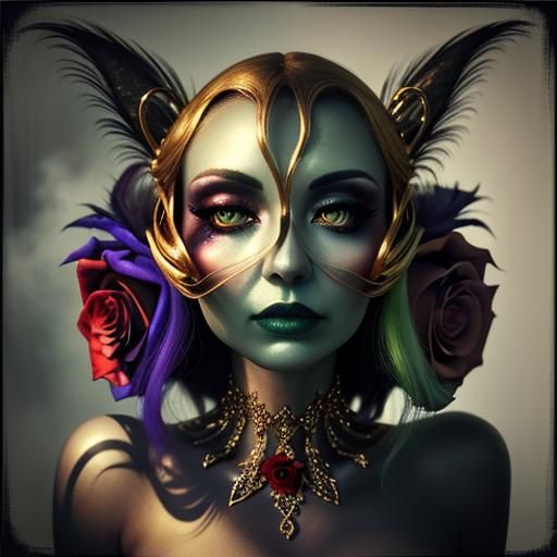 Woman in Punk Dress with Rose, Macro Photography