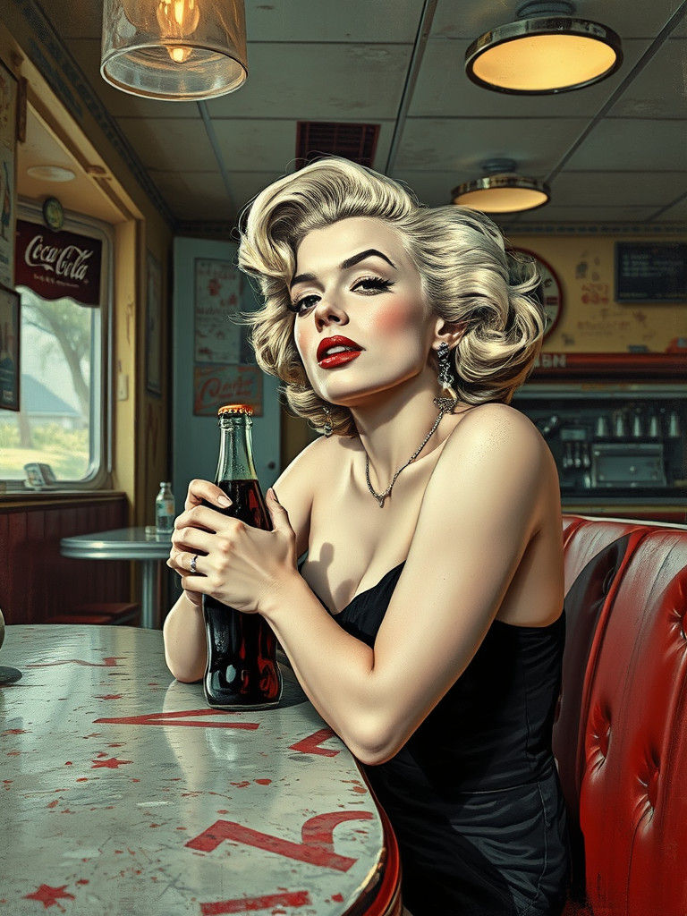 Marilyn at Retro Diner in Pop Surrealism Style