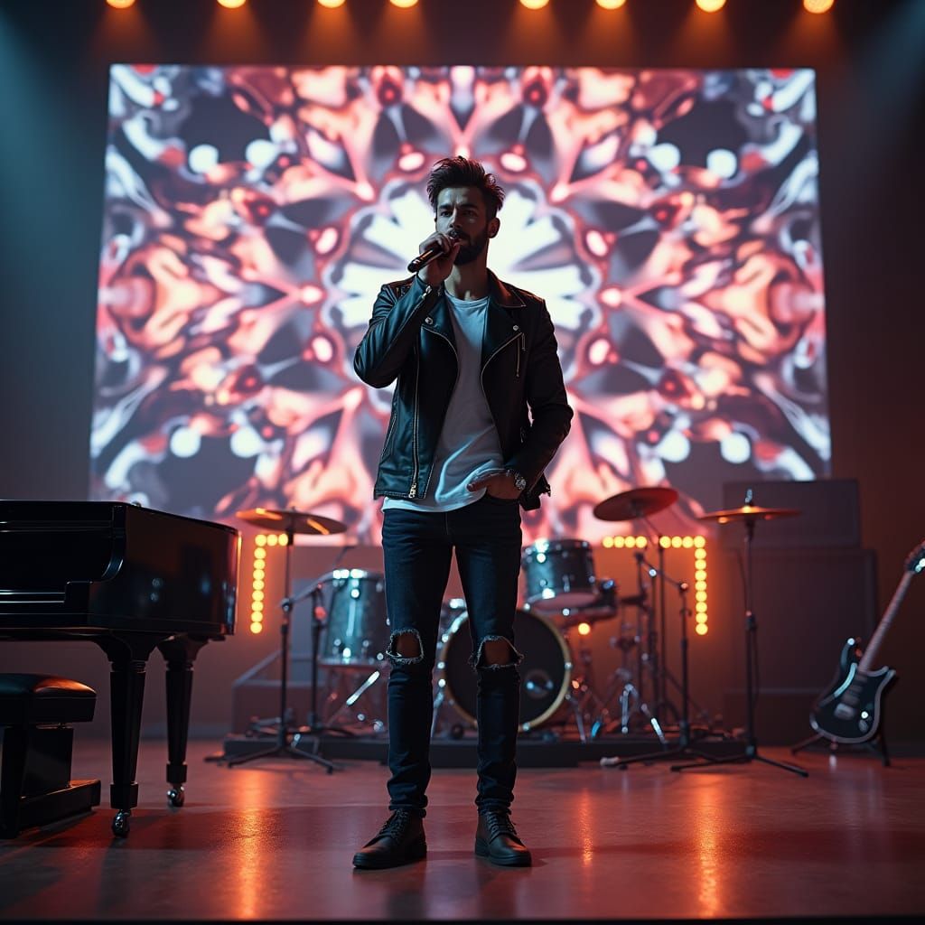 Charismatic Rockstar on Stage in Cyberpunk Style