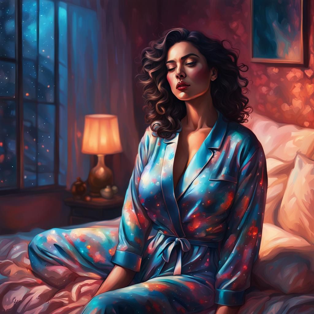 Sensual Woman in Pajamas Saying Goodnight
