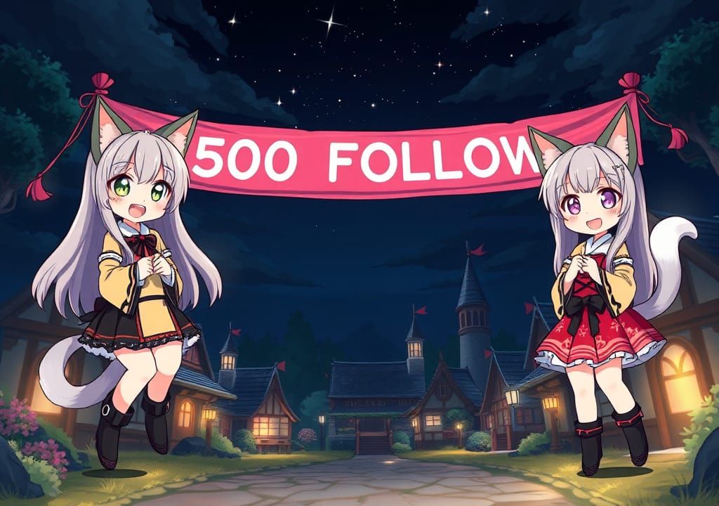Anime Catgirls Celebrate Milestone in Fantasy Village