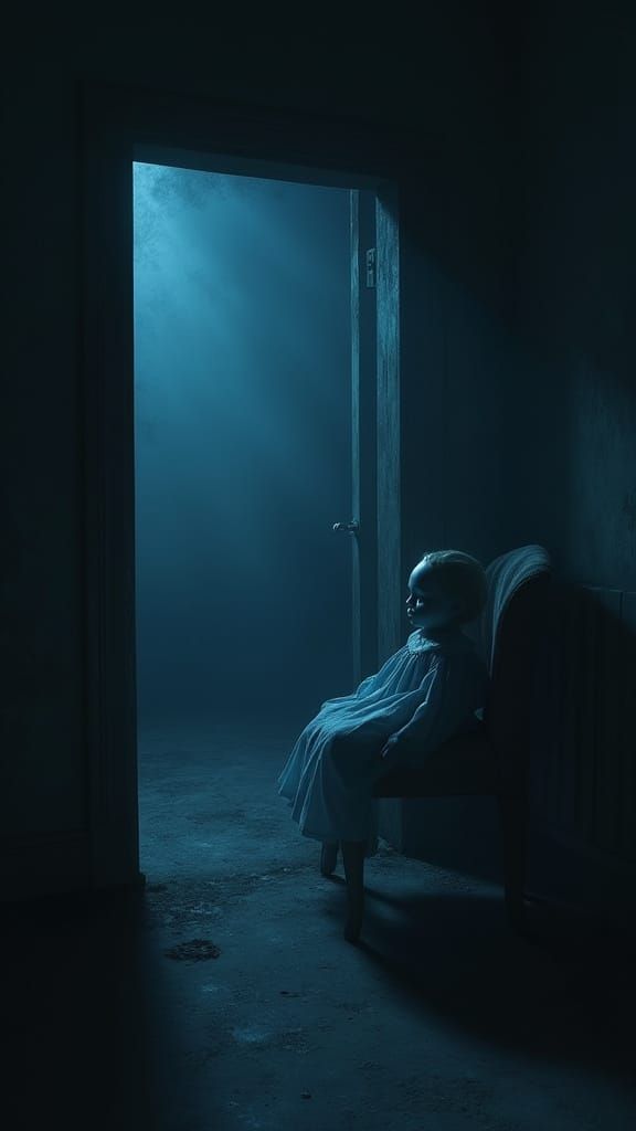 Eerie Bedroom Scene with Ghostly Laughter, in Mystical Style