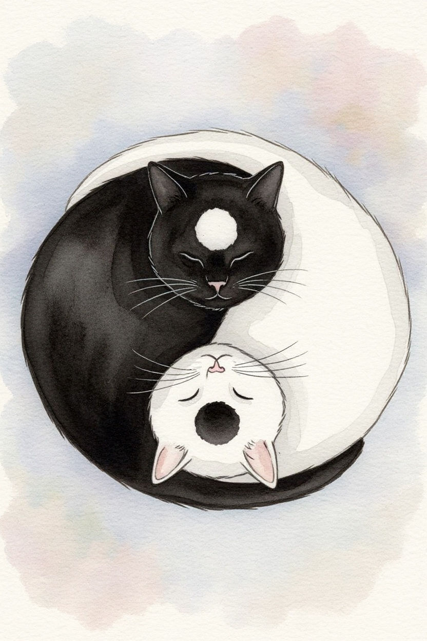 Yin Yang Cats in Watercolor