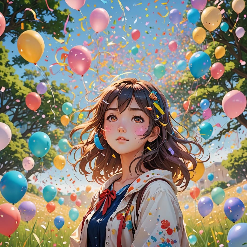 Anime Birthday Celebration in a Sunny Meadow
