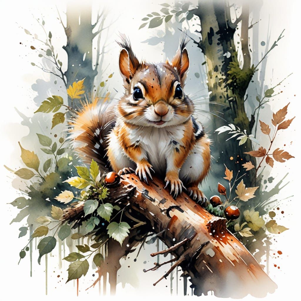 Charming Chipmunk in Sun-Dappled Forest, Watercolour Style