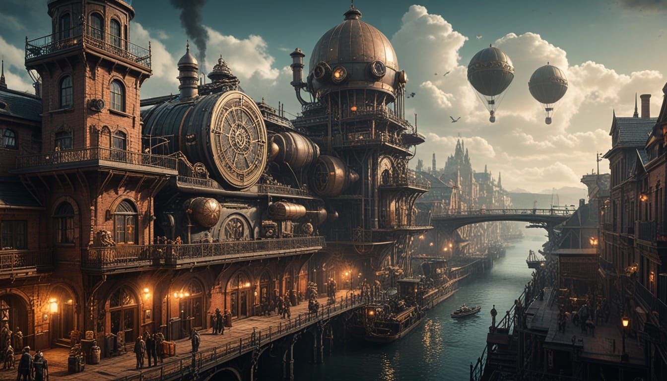 Steampunk Metropolis at Golden Hour