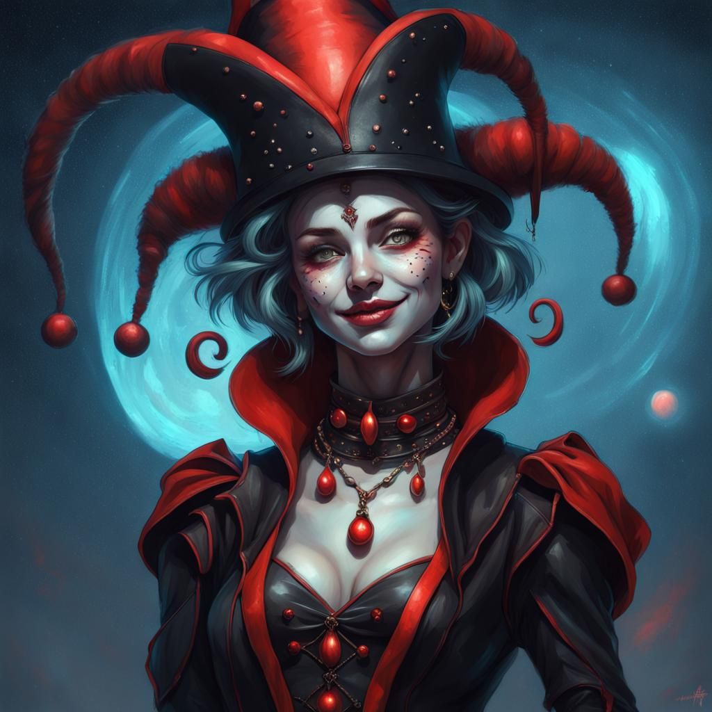 Detailed Jester in Bioluminescent Galaxy, Digital Art