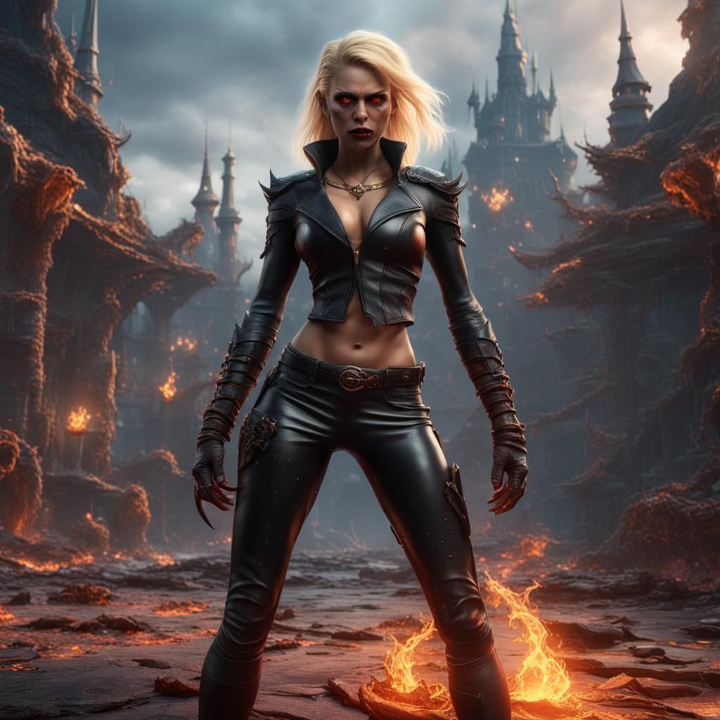 Blonde Demon Woman in Detailed Matte Painting