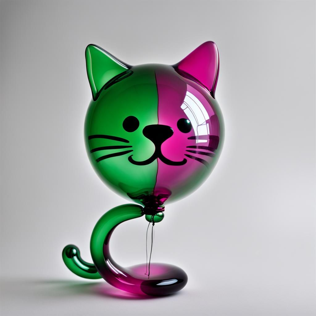 Glass Cat Balloon in Green and Magenta