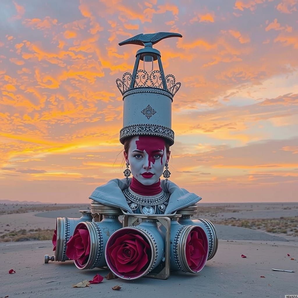 Black And White Portrait With Crimson Accent