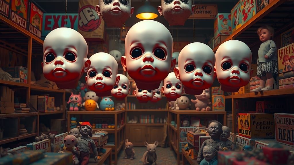 Creepy Floating Baby Heads in Abandoned Toy Shop