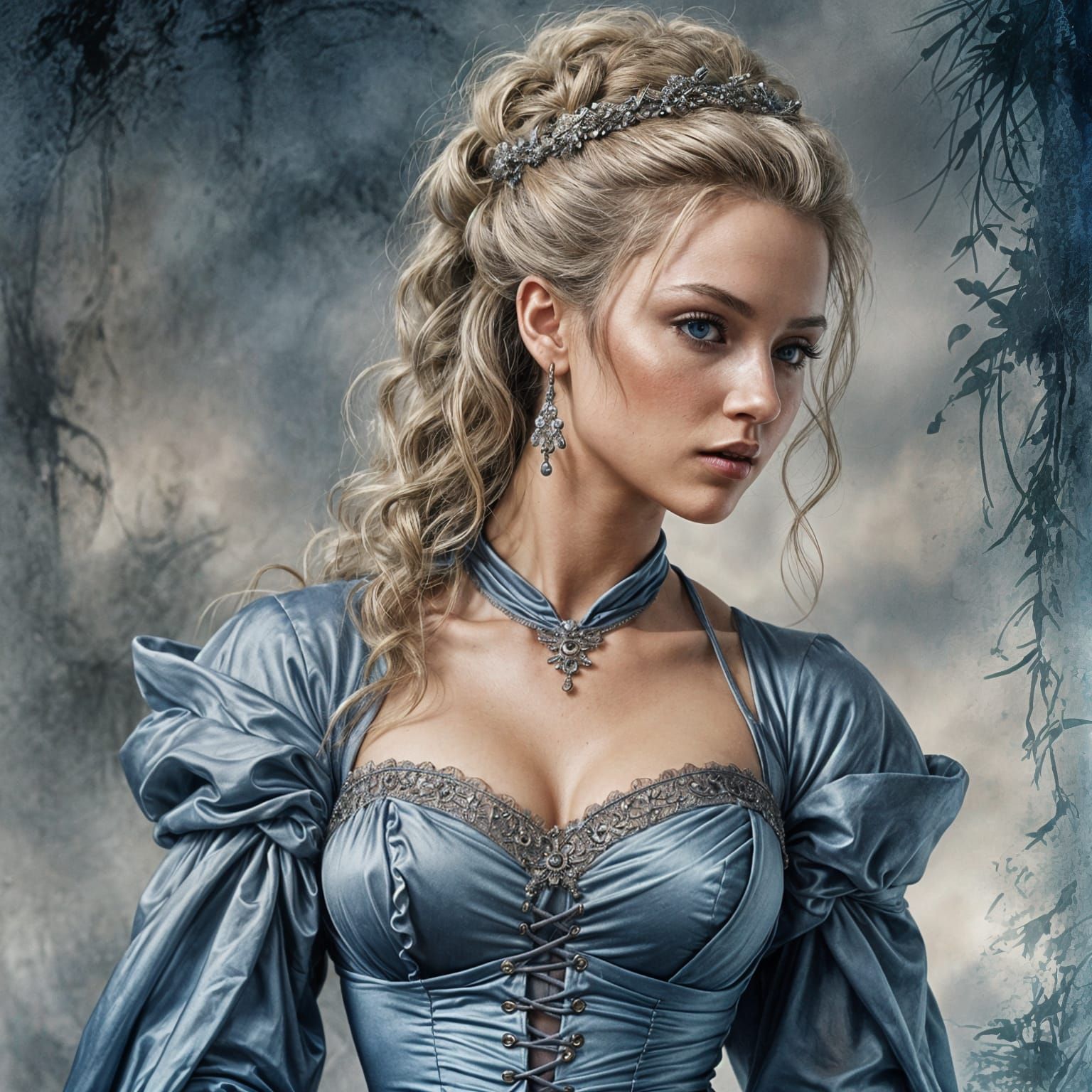 Ash Blonde Woman in Blue Gown, Fantasy Art
