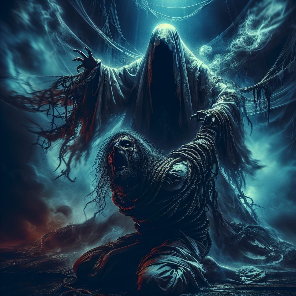 Middle Eastern Witch Summoning Specter in Horrorcore Style