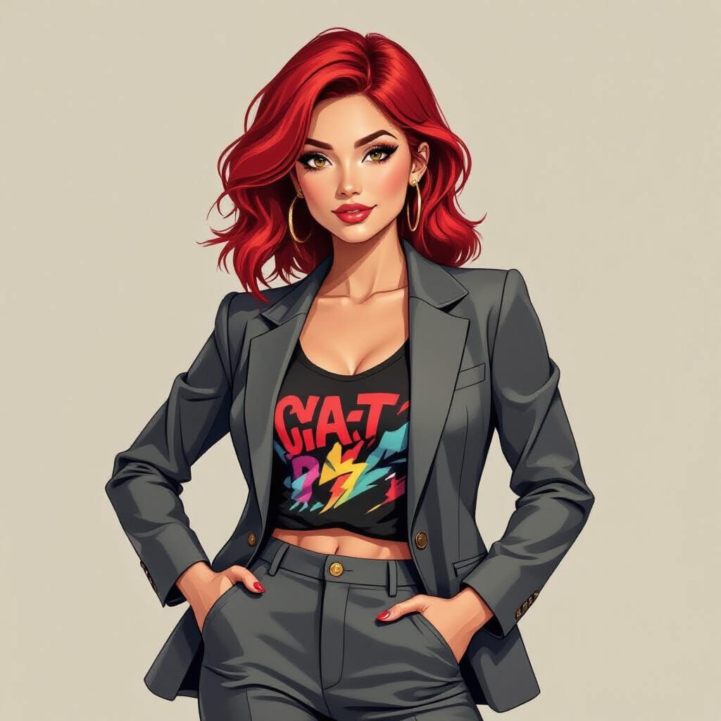 Stylish Comic Art Portrait of a Black Woman in Suit