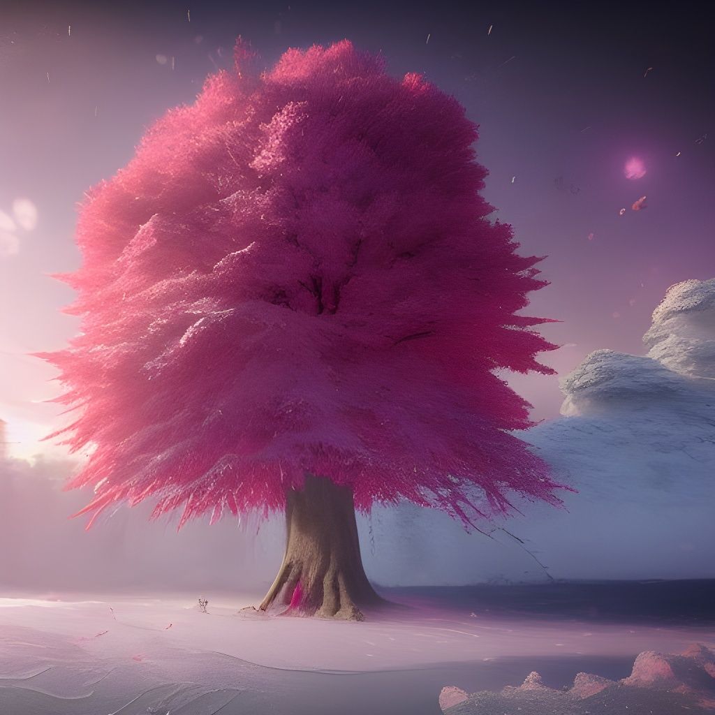 "A big 'Sakura' tree in a lonely frozen landscape"