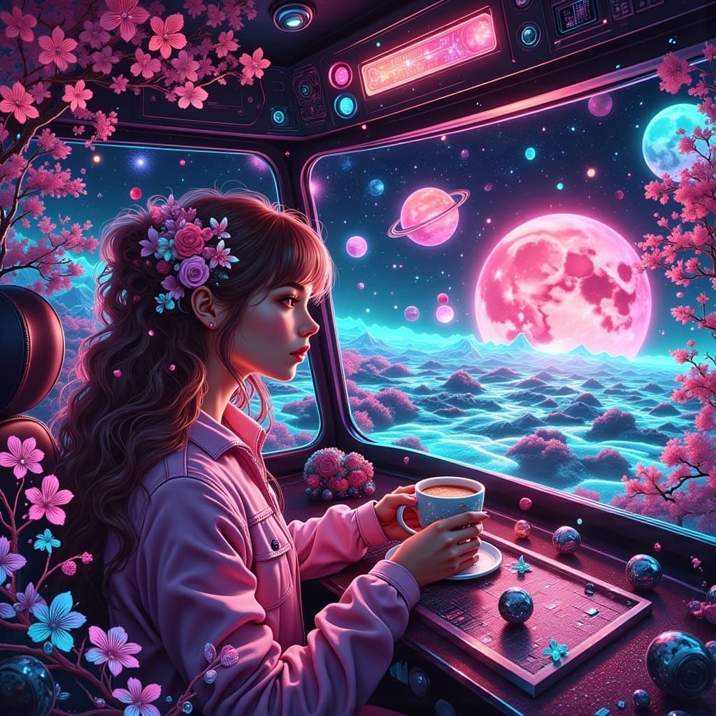 Ethereal Anime Goddess Navigates Cosmic Odyssey