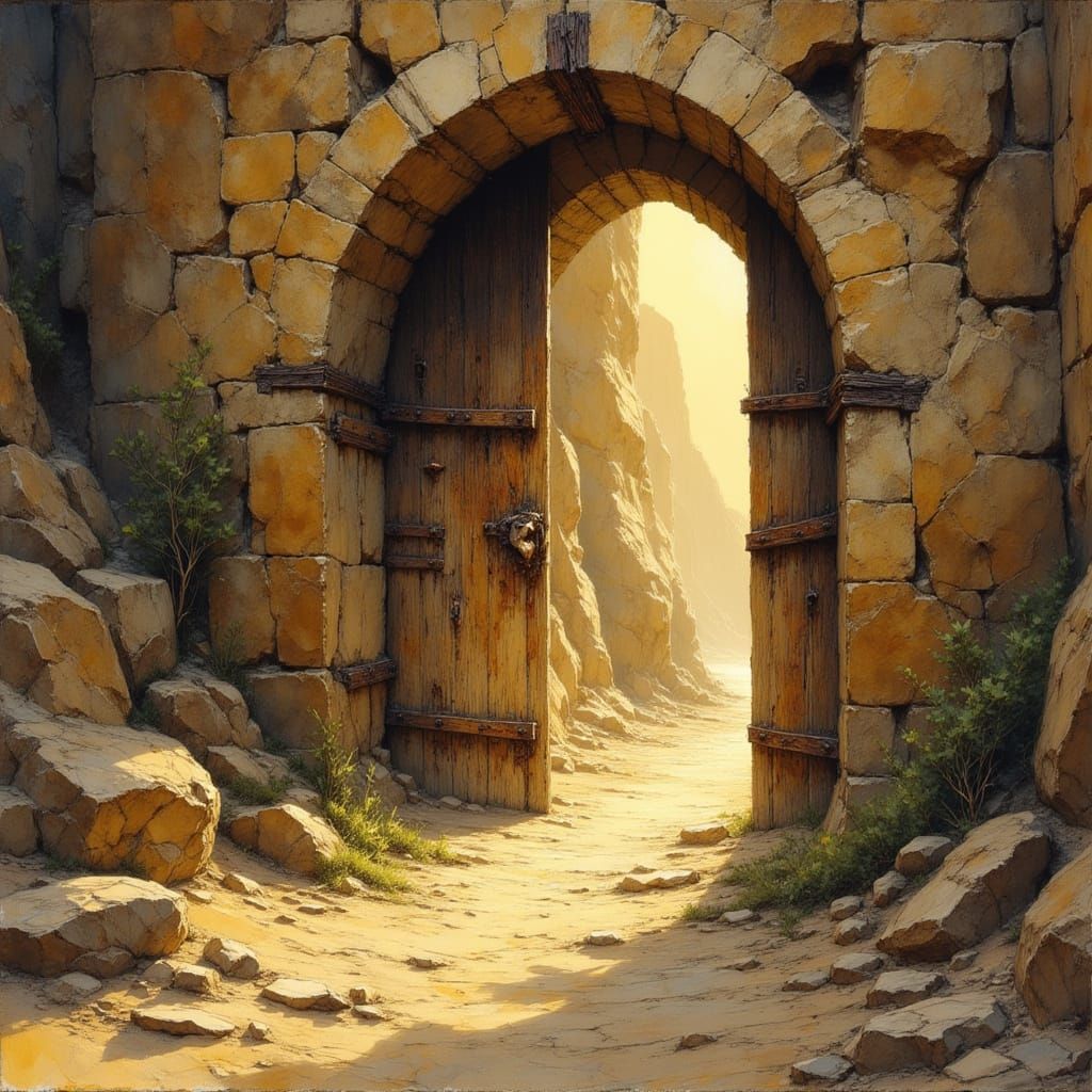 Mystical Gates in Sandy Cliffs Fantasy Landscape