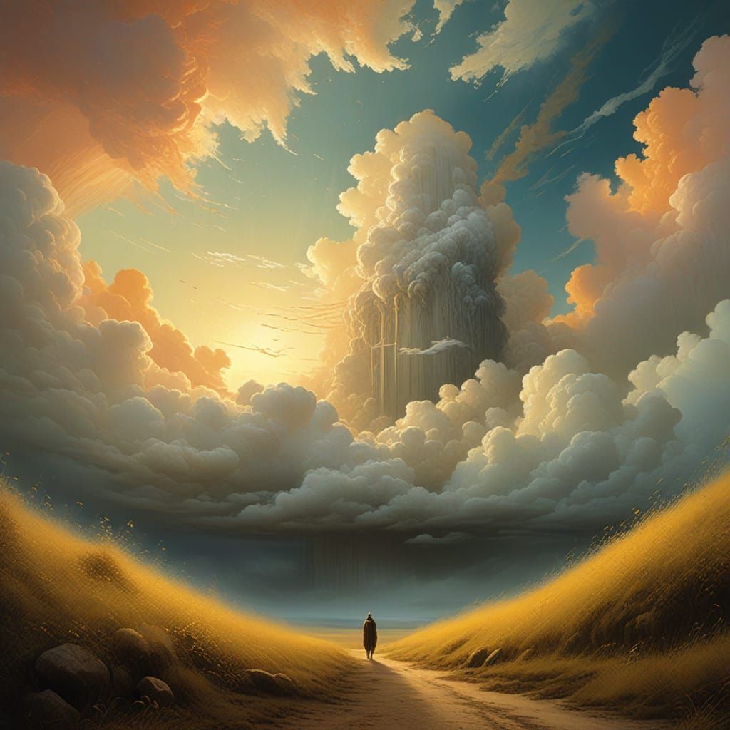 Baroque Figure Radiates Golden Light in Mid-Air