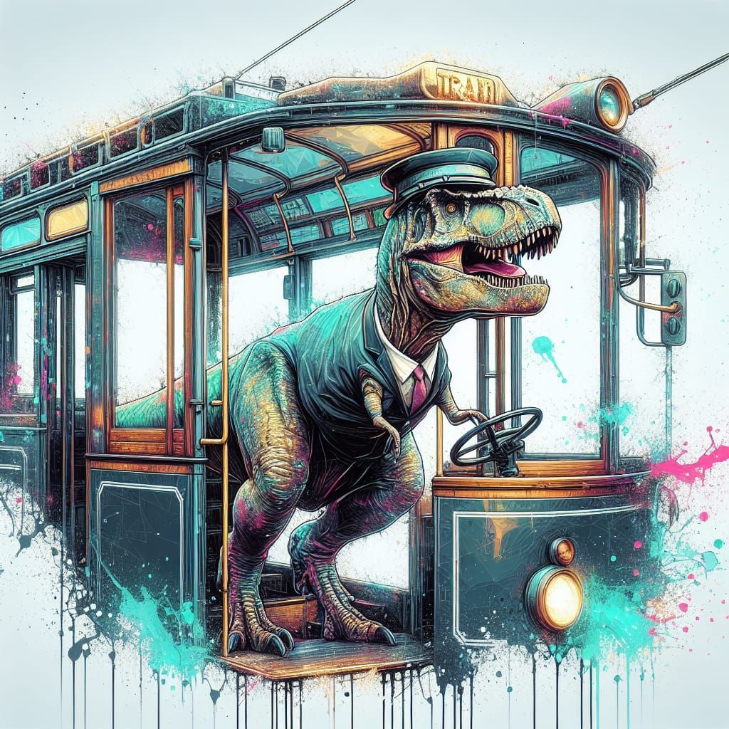T-rex is a conductor! 🚊🦖