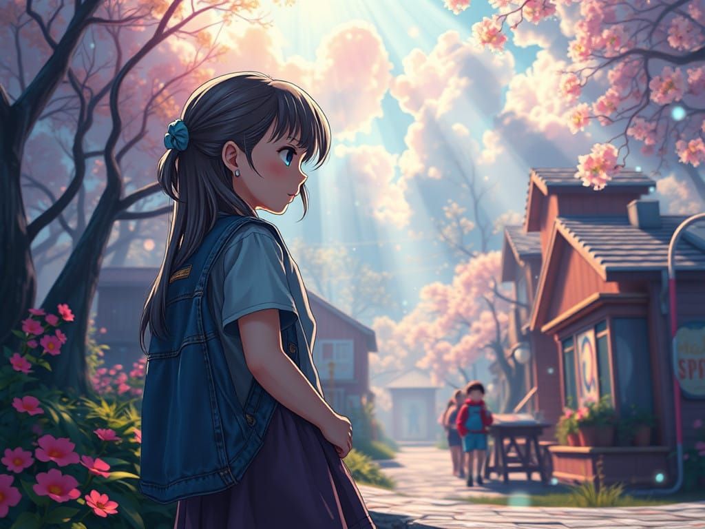Ethereal Kindergarten Girl in Vibrant Digital Art