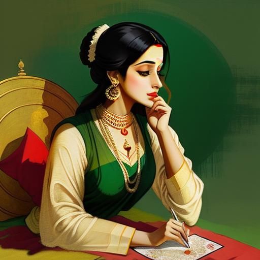 Painting of a Indian Woman Writing a Letter