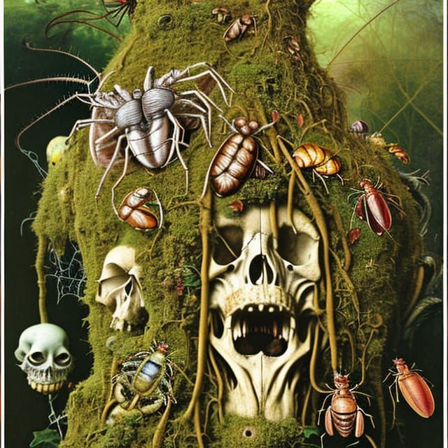 Cockroach in Skull: Hyperdetailed Jungle Fantasy