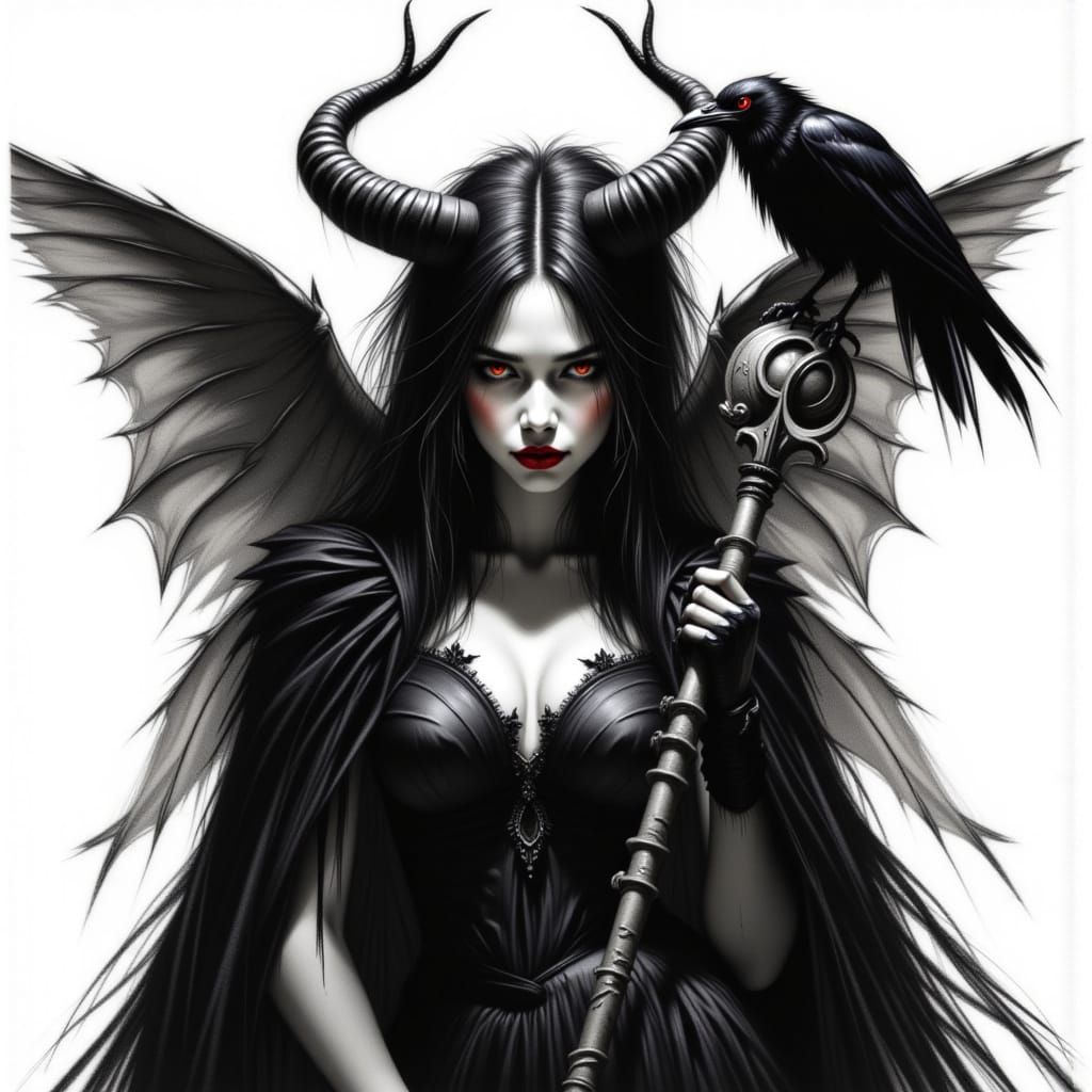 Dark Fairy Queen in Charcoal Illustration Style