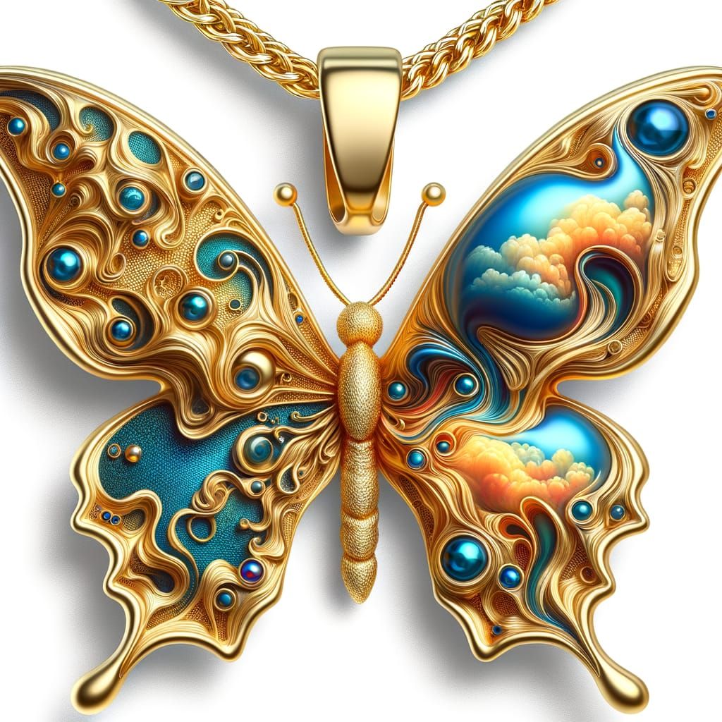 Surreal 14k Gold Butterfly Pendant in Dreamy, Otherworldly S...