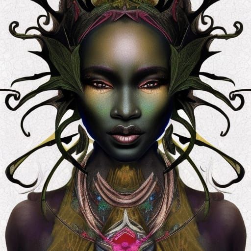 Drow Spider Queen Portrait in Art Nouveau Style