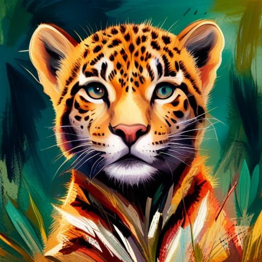 Cute Jaguar Cub Portrait in Fantasy Art Style