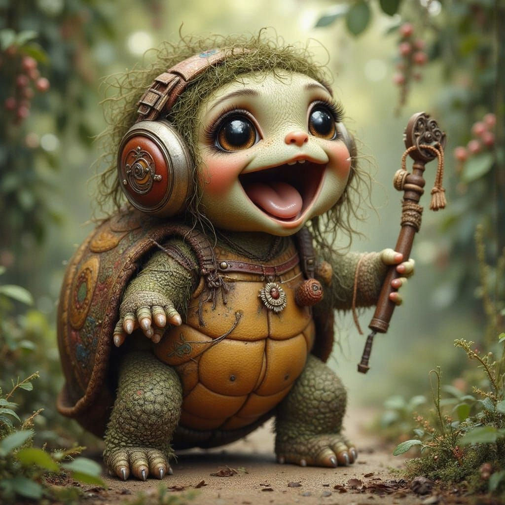 Singing Turtle with a Whimsical Aesthetic