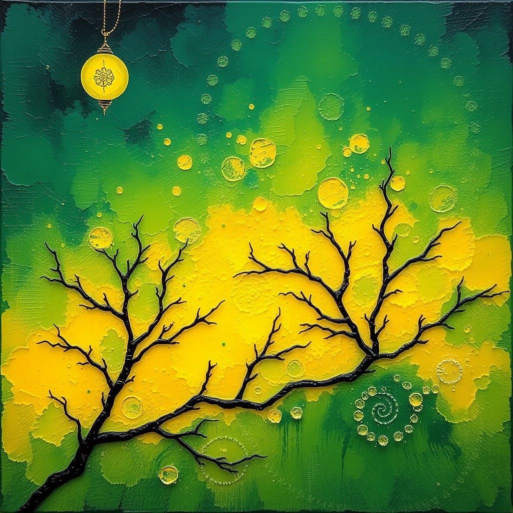 Surreal Winter Landscape in Vibrant Encaustic Style