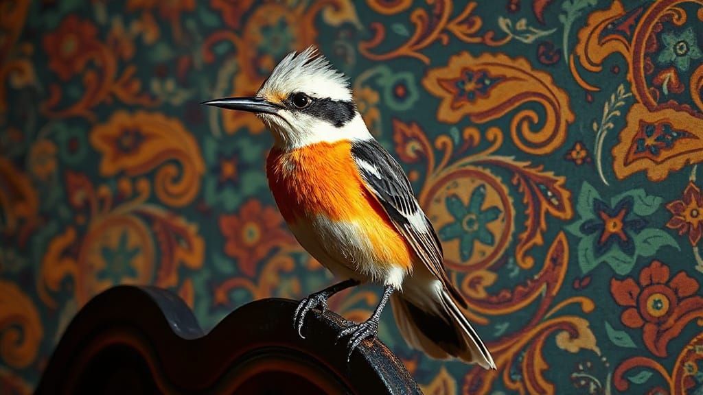 Flycatcher with Paisley Wallpaper in Splash Art Style