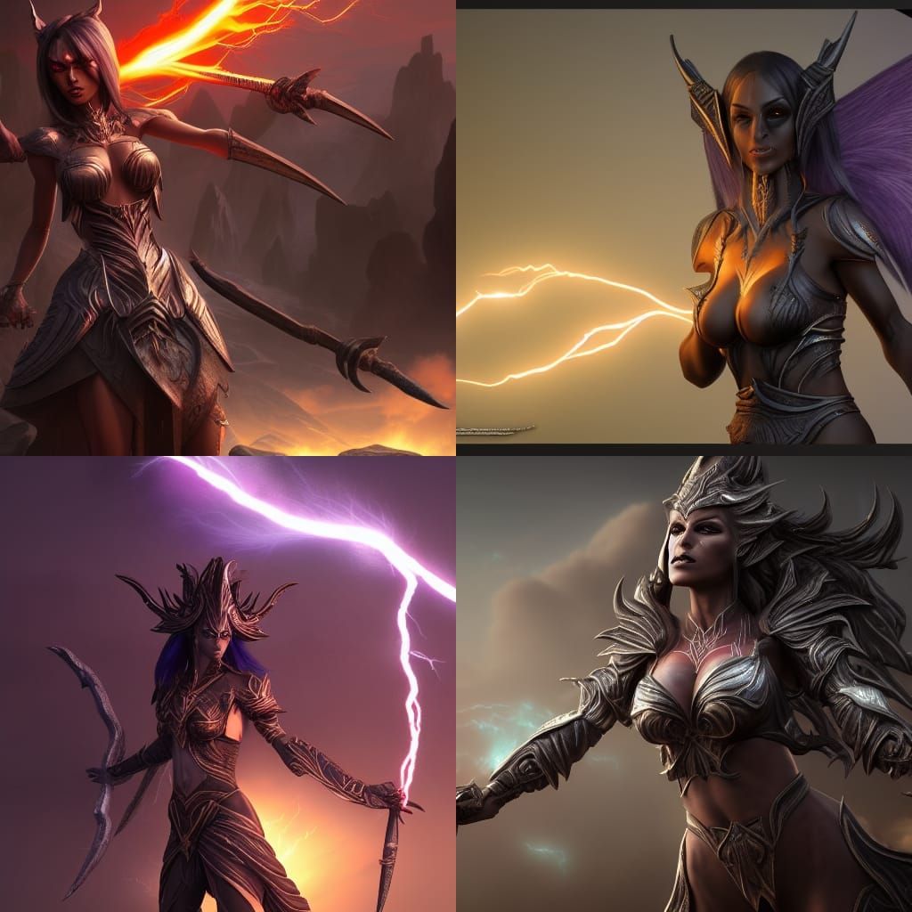 Dark Elf Wielding Lightning in Detailed Fantasy Art