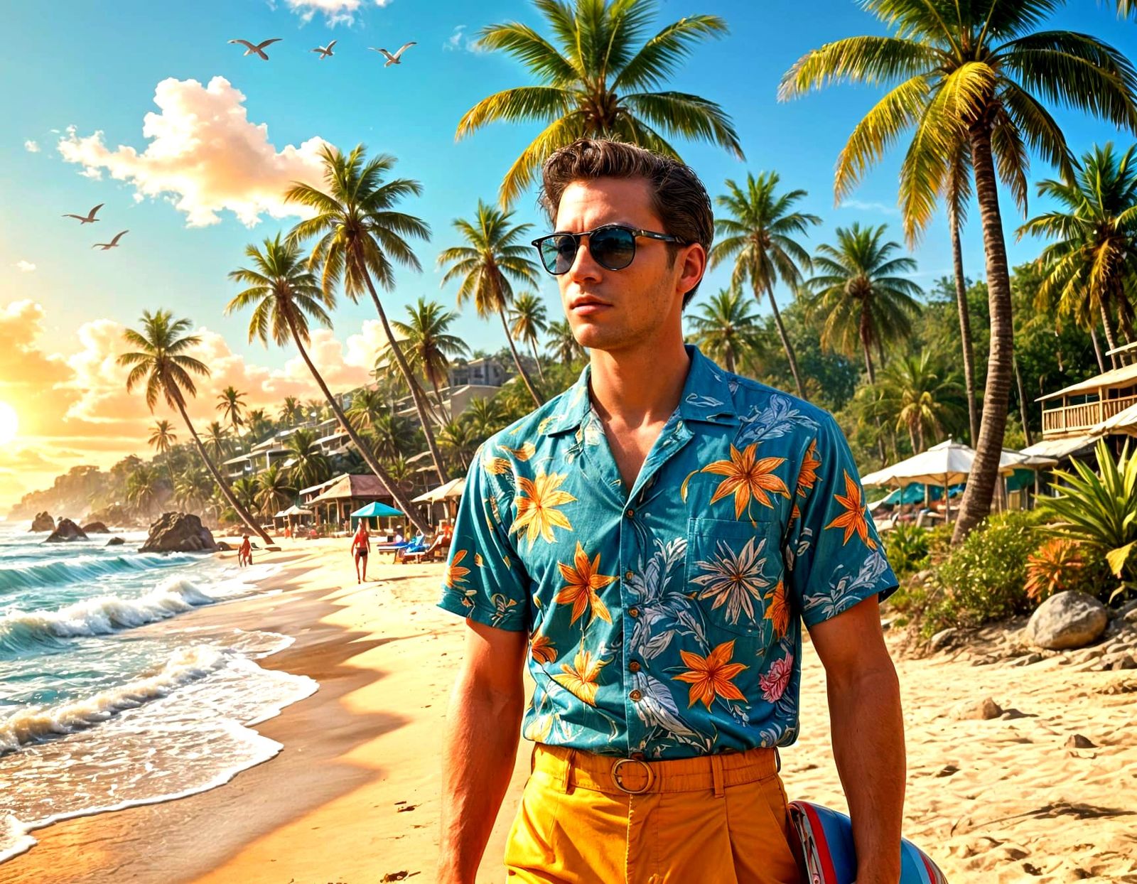 1950s Beach Vacation Scene in Hyper-Realistic Style