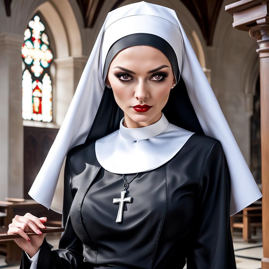 Seductive Nun with Lacy Clothing