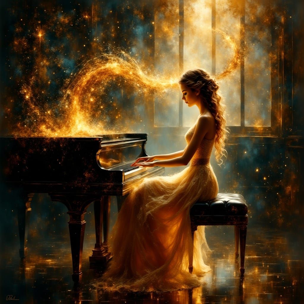 Elegant Woman at Piano Creating Magical Music