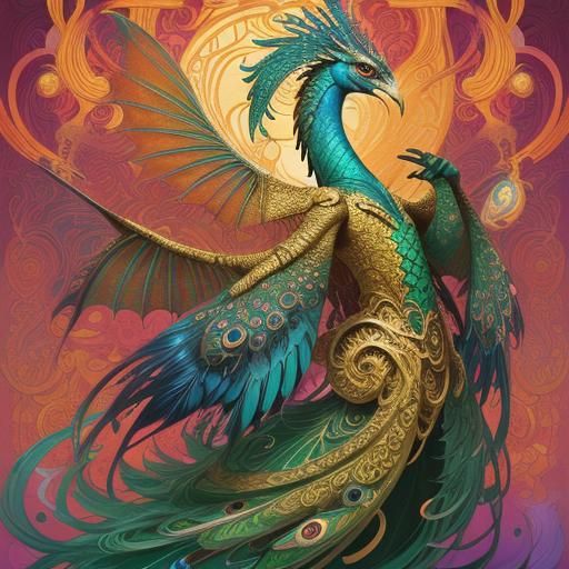 Dragon Peacock Woman in Abstract Expressionism Style
