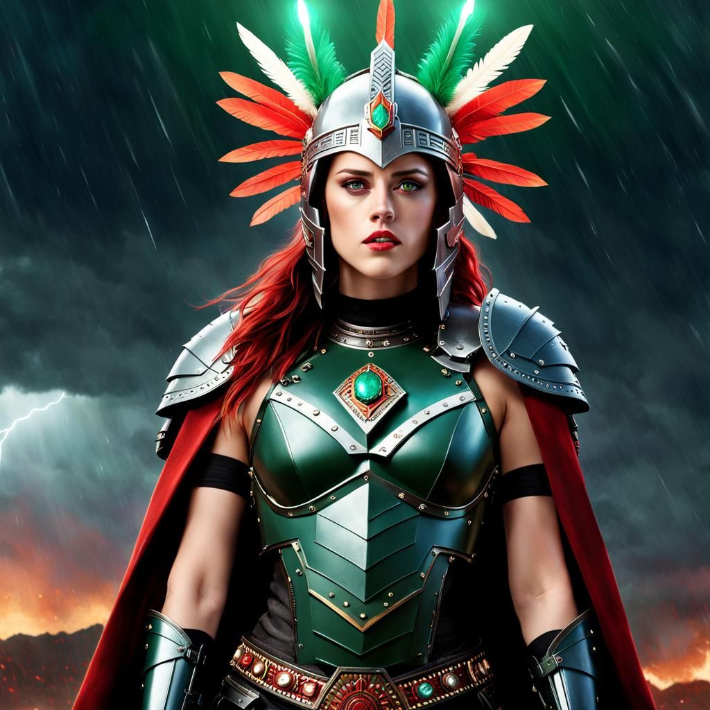 Goddess of War in Cybernetic Armor, Aztec Style