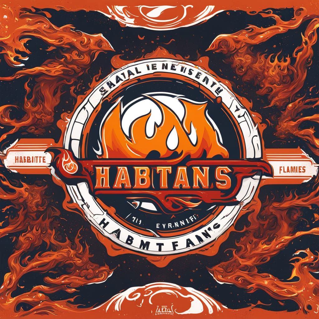 Habitants Hockey Team Logo with Fiery Flames