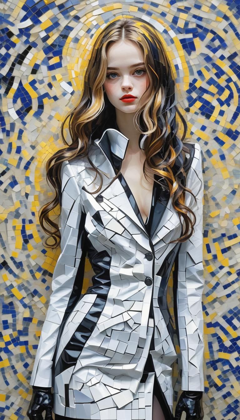 Imagen artística en mosaico de una hermosa joven de piel bla...