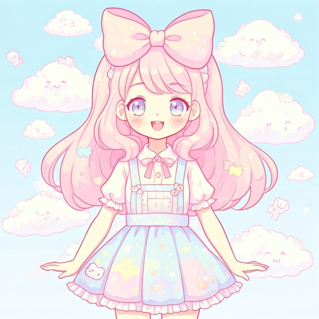 Happy Kawaii Girl in Playful Pop Art Style