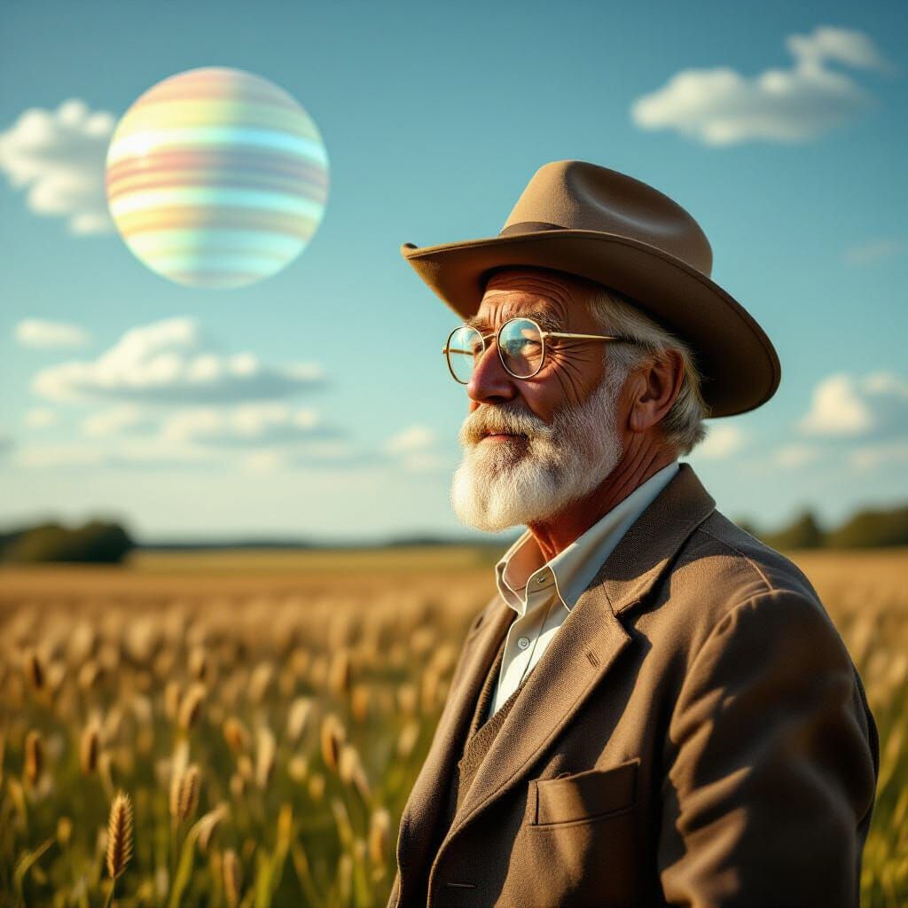 Retrofuturistic Pastoral Harmony: Portrait of an Old Man