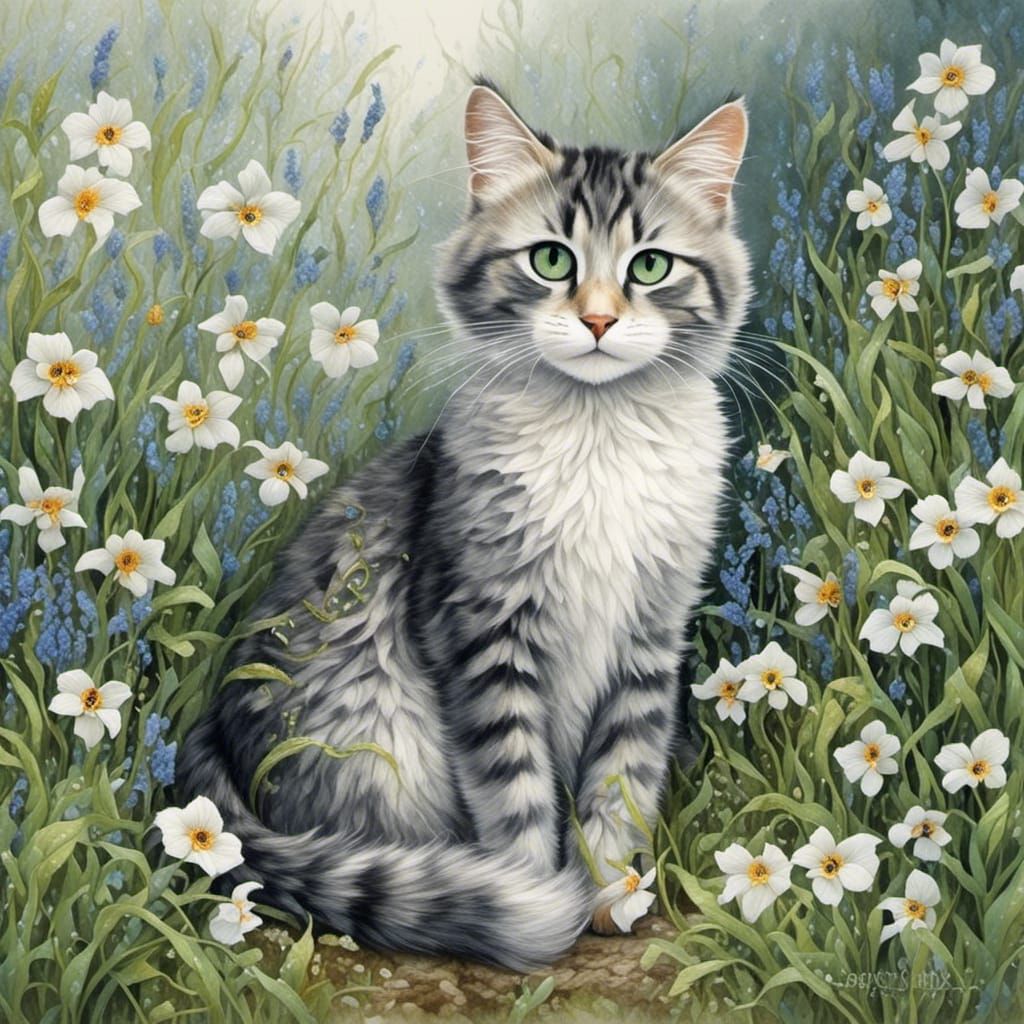 Cute Cat Watercolor with Intricate Details