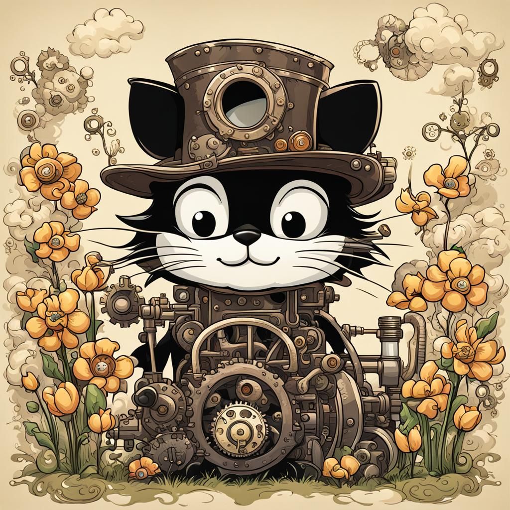 Felix the Cat in Steampunk Spring Garden