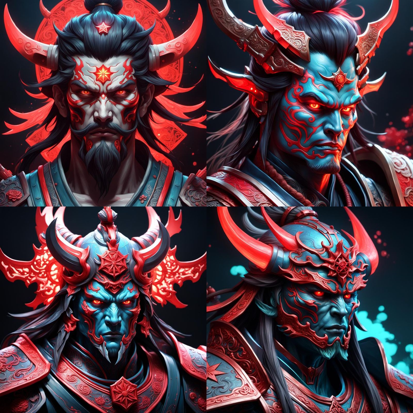 Bioluminescent Samurai: Hyperdetailed Red Star Portrait