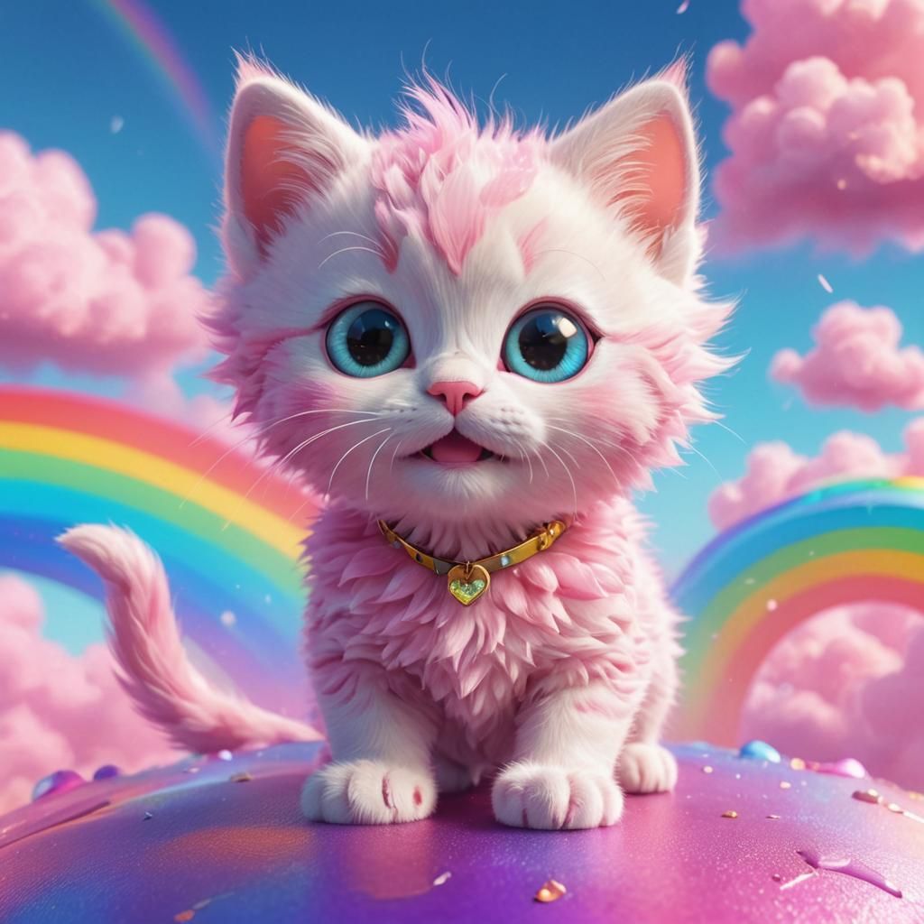 Pink Kitten Rides Rainbow in Pixar-Inspired 3D Art