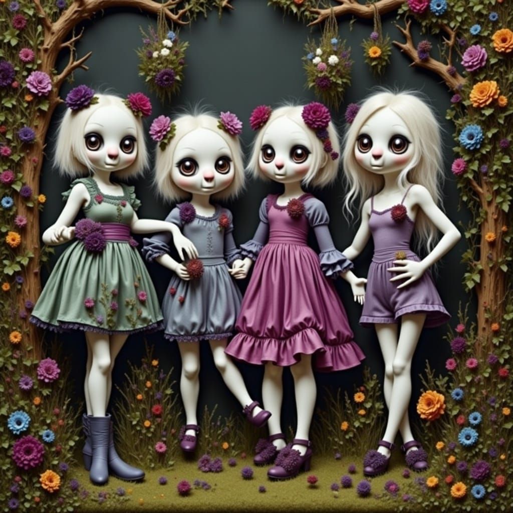 Grateful Cute Creepy Creatures in Surreal Style